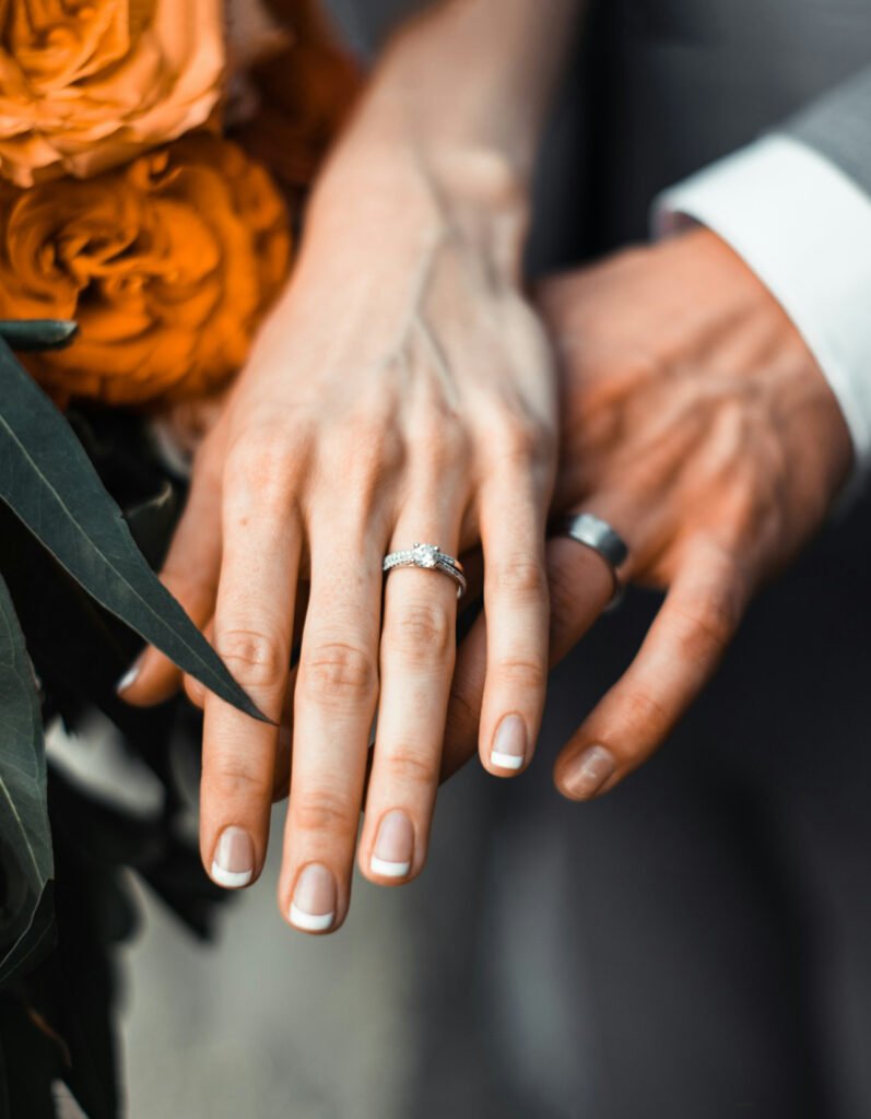 Wedding Photography — From $300 Close-up of newlyweds’ hands wearing wedding rings, symbolizing wedding photography focus.
